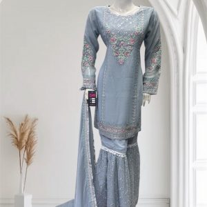PARTY CHIFFON GHARARA GRAY
