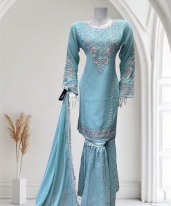 D12 Chiffon Gharara Aqua