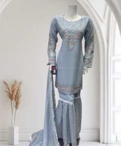 Alternative view of D12 Chiffon Gharara Aqua