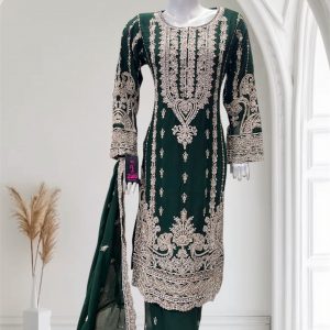 D22 Party Chiffon Plazzo BottleGreen