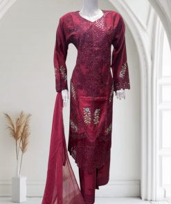D19 Viscose Plazzo Suits Maroon