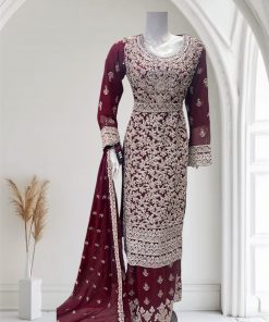 D24 Party Chiffon Plazzo Maroon