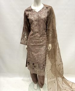 E25-D1 Sequins Embroidered Salwar Kameez Brown