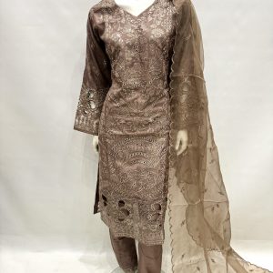 E25-D1 Sequins Embroidered Salwar Kameez Brown