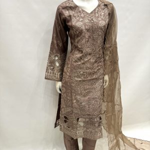 Alternative view of E25-D1 Sequins Embroidered Salwar Kameez Brown