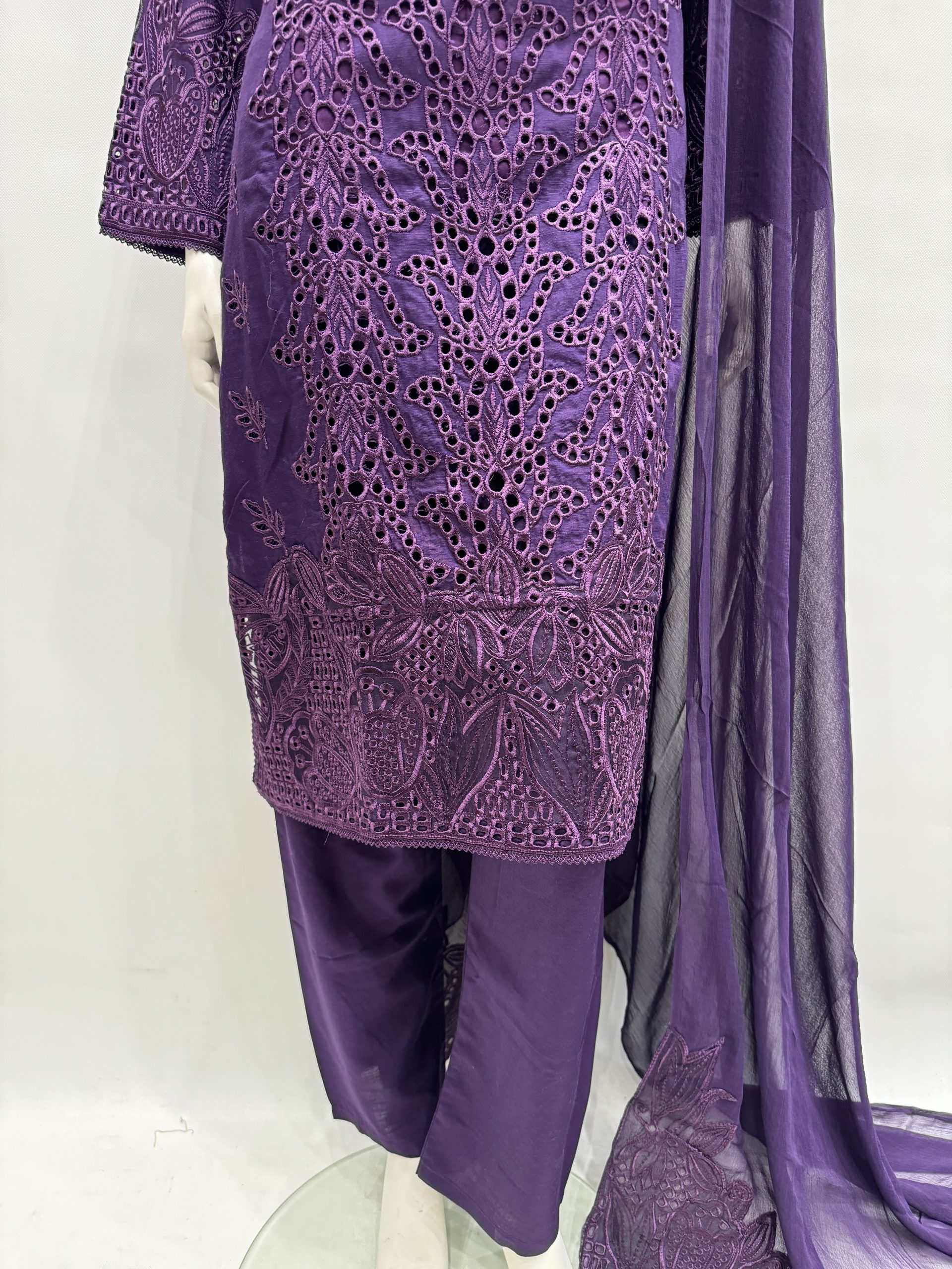 E25-D3 Trendy Cut Work Salwar Kameez Purple - Image 3