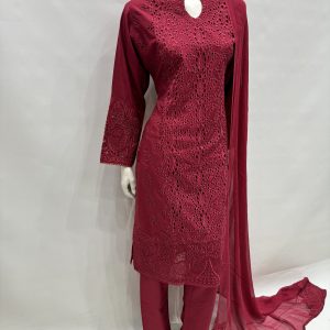 Alternative view of E25-D3 Trendy Cut Work Salwar Kameez Maroon