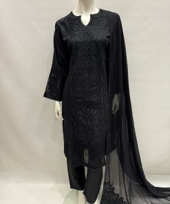 E25-D3 Trendy Cut Work Salwar Kameez Black