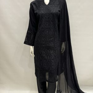 E25-D3 Trendy Cut Work Salwar Kameez Black