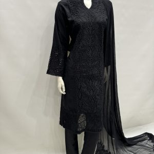 Alternative view of E25-D3 Trendy Cut Work Salwar Kameez Black
