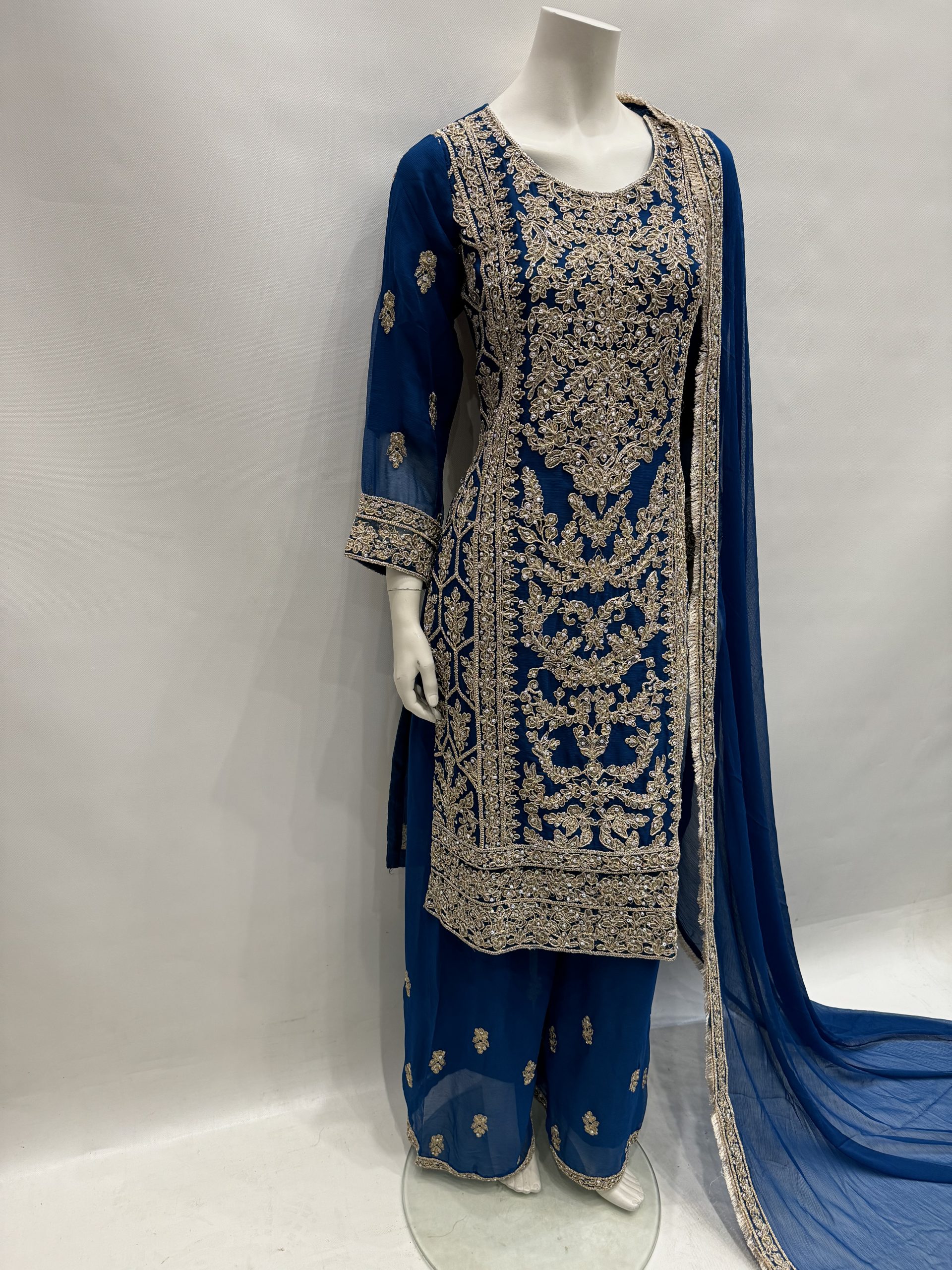 E25-D4 Party Plazzo Suit Teal - Image 2