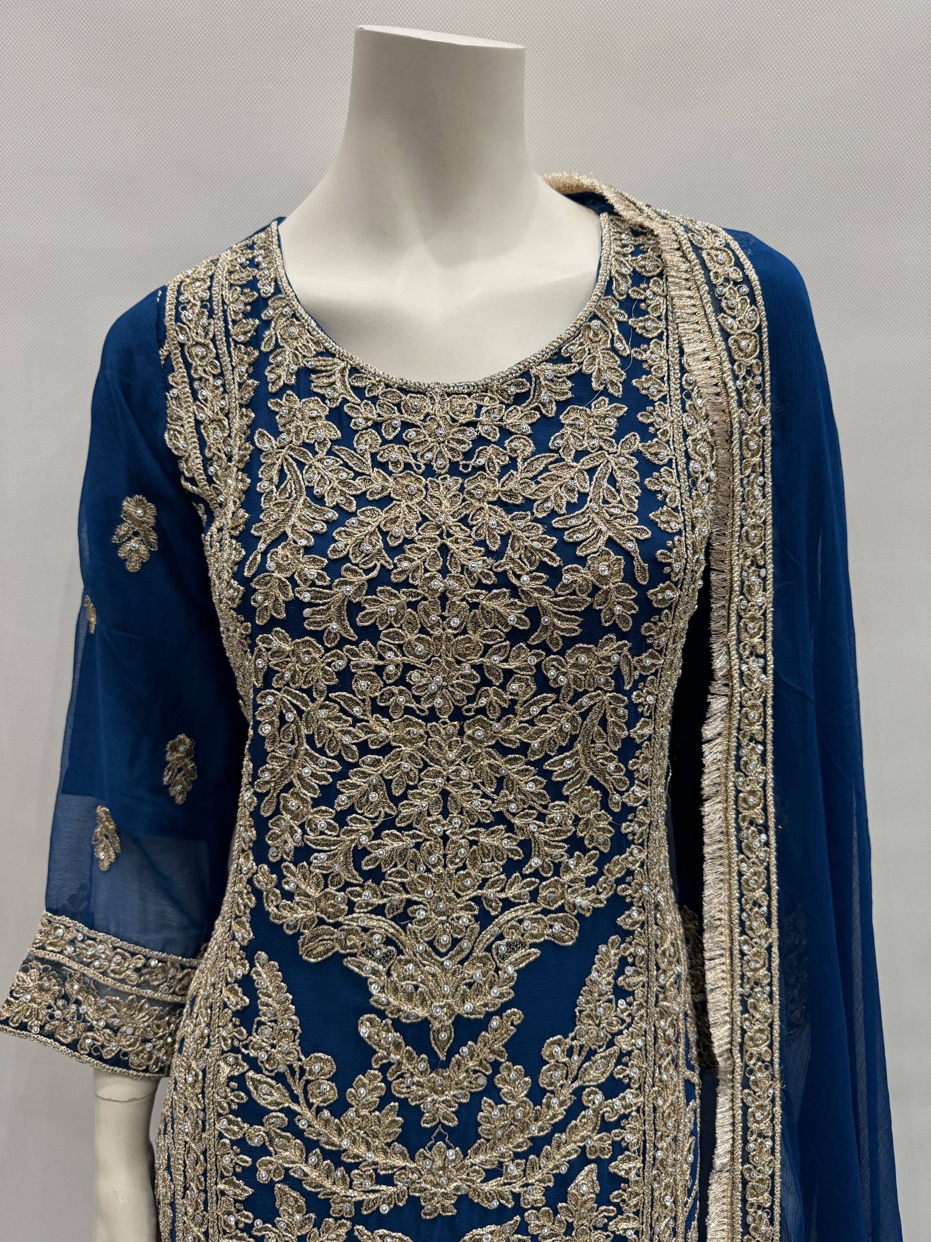 E25-D4 Party Plazzo Suit Teal - Image 5