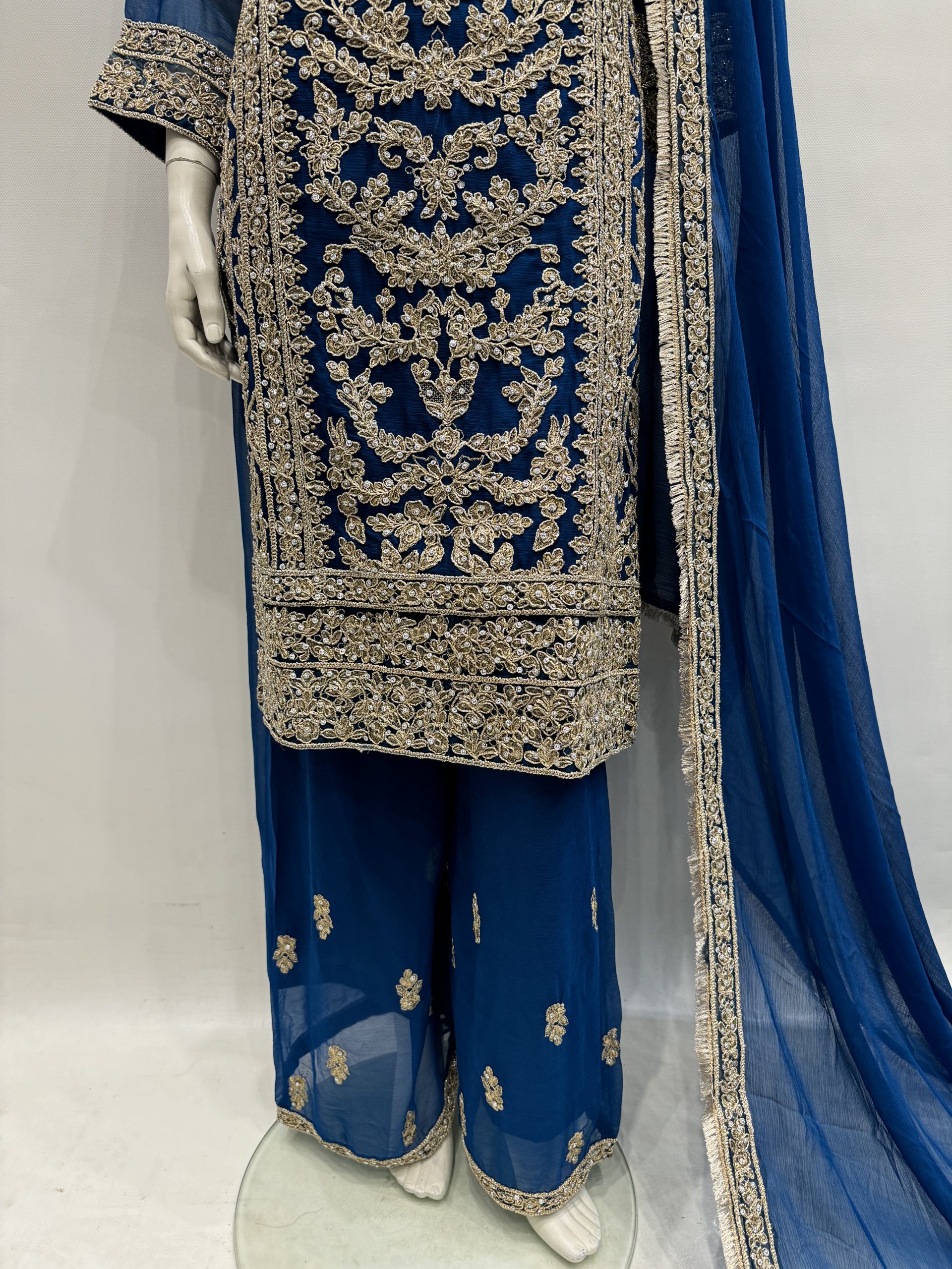 E25-D4 Party Plazzo Suit Teal - Image 4